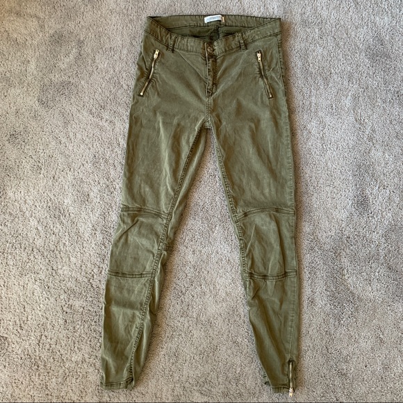 Zara Jeans Womens 6 Skinny Moto Stretch Olive Green